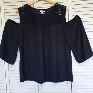 Jennifer & Grace Cold Shoulder Blouse, Black, 1X